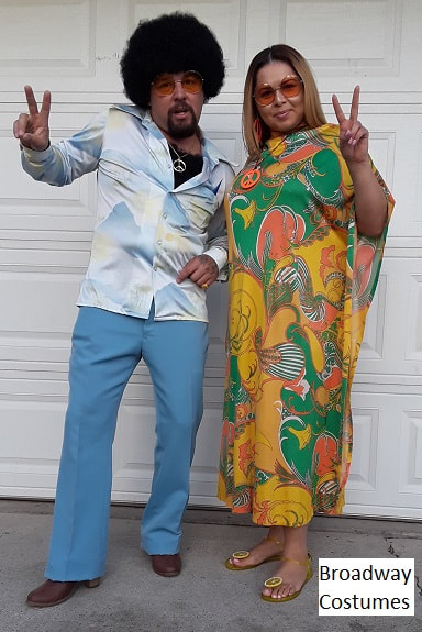 Picture of a 1970s "peace" couple in our costumes