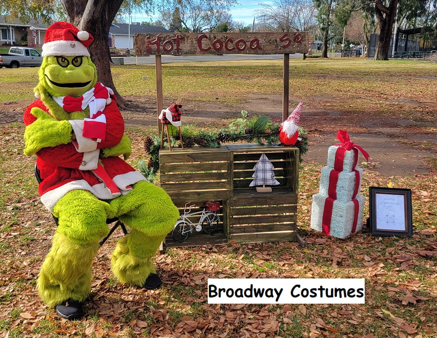 picture of our Christmas grinch costume selling hot cocoa