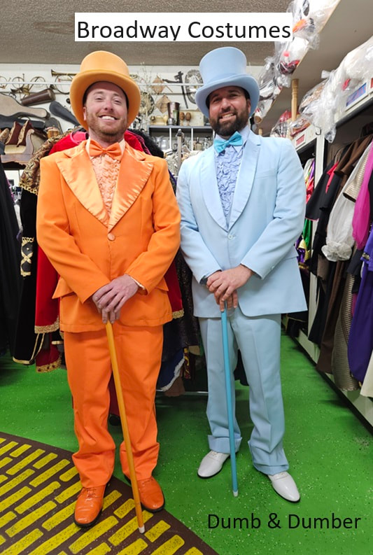 picture of our orange and blue tuxedos for dumb and dumber