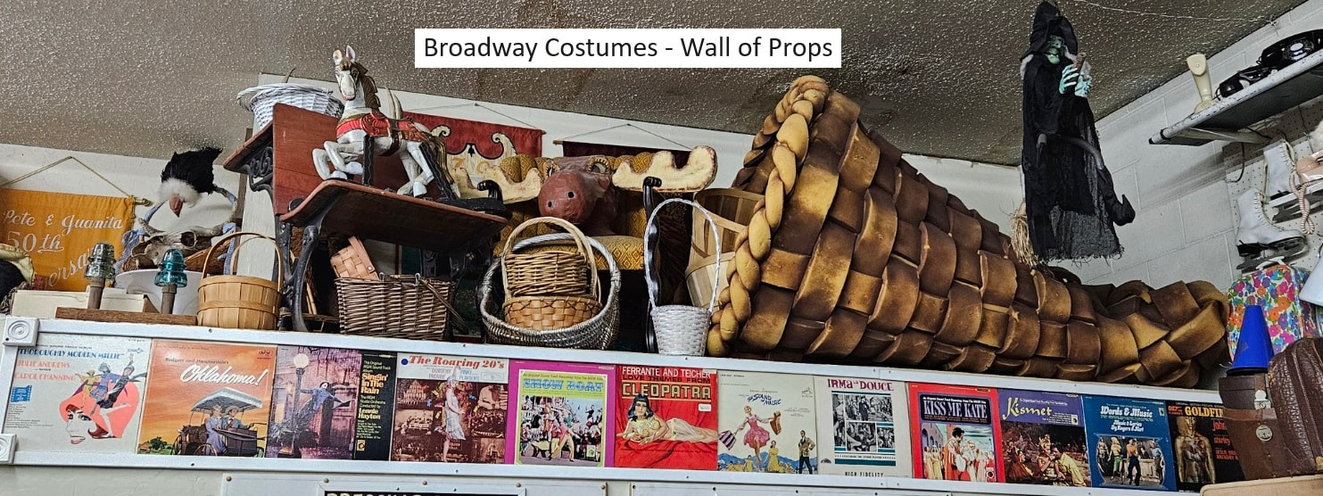 Picture of our Wall of Props - everything in the store is rentable - musical instruments, lanterns, the whole shebang - all for rent (well, mostly)!
