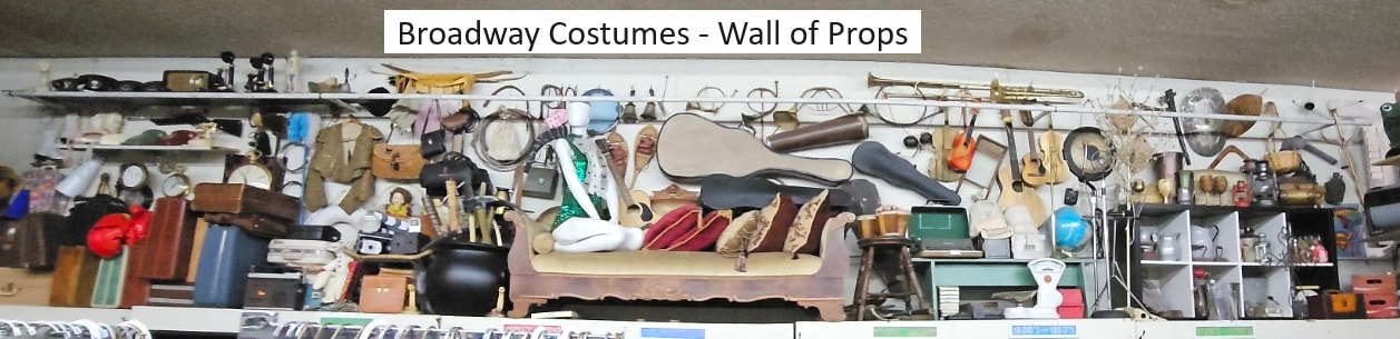 Picture of our Wall of Props - everything in the store is for rent (well, mostly)!
