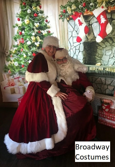 A picture of our Santa Suit and our Deluxe Mrs. Claus Costume